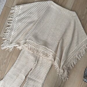 Cream Crochet Poncho and Pants Set